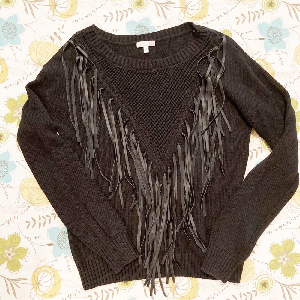 GB Black Round Neck Sweater with Fringe Size XL